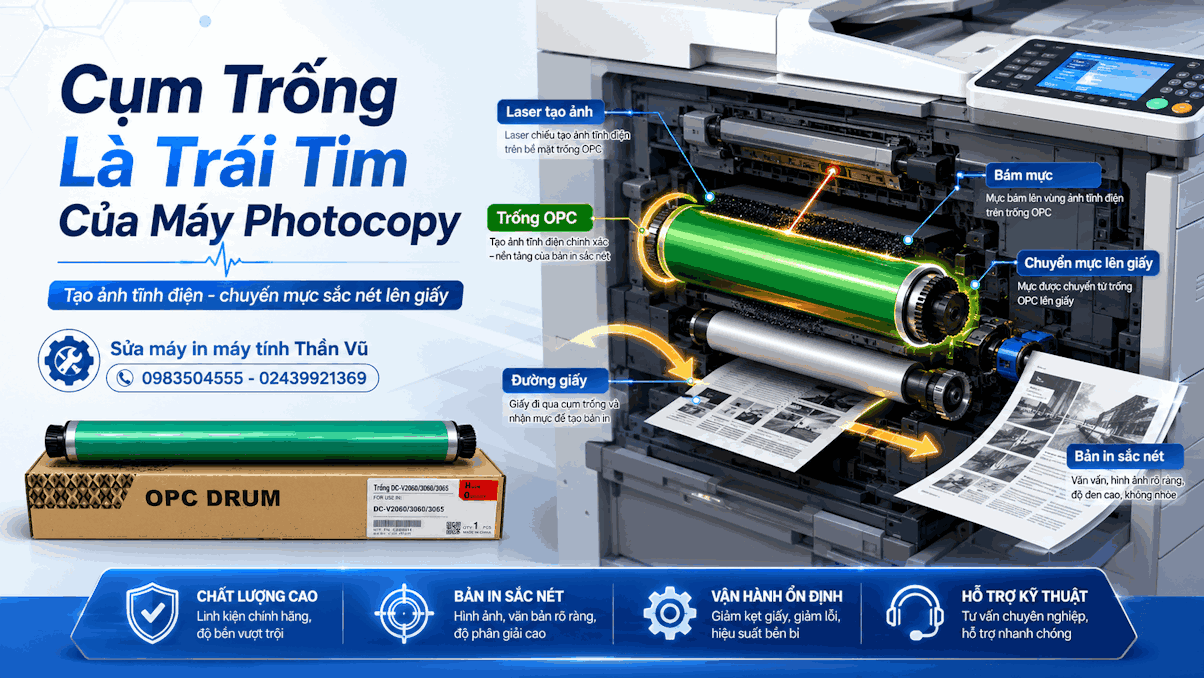 Cụm trống Xerox V2060, 3060, 3065 giúp máy photocopy hoạt động ổn định.